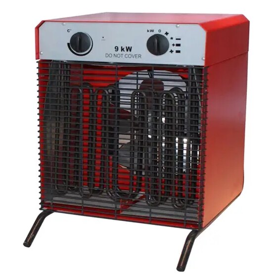 Aeroterma industriala cub, rosu, 9000 W, 4 trepte, termostat, functie de ventilatie, incalzire rapida, rosu